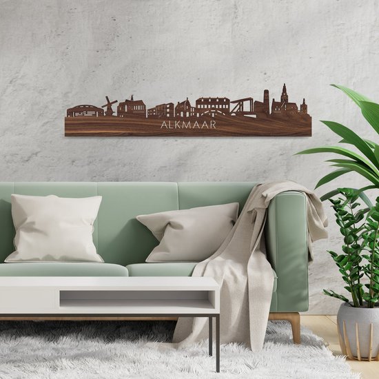 Skyline Alkmaar Walnut - 80 cm - Décoration de la maison - Décoration murale - Plus de villes disponibles - Idée de salon - City Art - City art - Cadeau pour lui - Cadeau pour elle - Anniversaire - Mariage - WoodWideCities