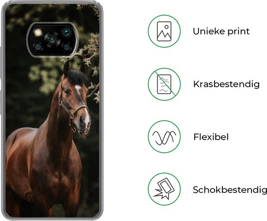 Coque NFC pour Xiaomi Poco X3 - Cheval, Branches, Portrait - Coque en Siliconen
