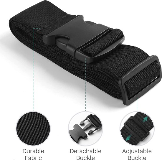 BOTC Kofferriem met Kofferlabel - 4-Delig - 2 Kofferband en 2 Bagagelabel - bagageriemen - Bagageband - Verstelbaar - Zwart