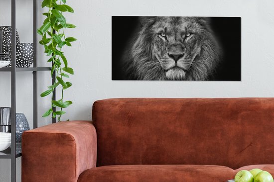 Tableau sur toile - Animaux sauvages - Lion - Zwart - Wit - Décoration murale - Toile - 80x40 cm - Salon - Toile Canvasdoek
