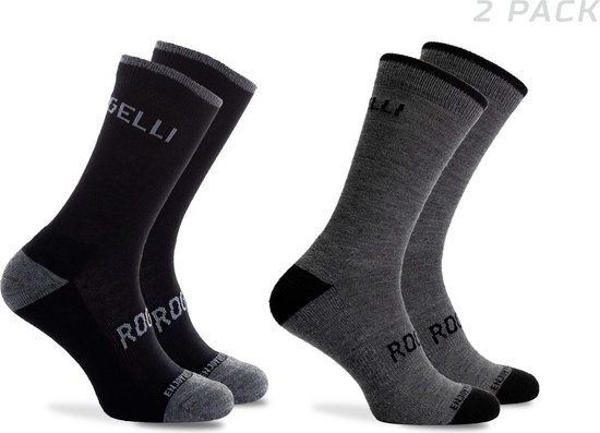 Foto: Rogelli fietssokken heren en dames 2 pack wielrensokken merino wol zwart en grijs 18 22cm hoog maat 44 47