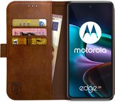 Rosso Element Book Case Wallet Hoesje Geschikt voor Motorola Edge 30 | Portemonnee | 3 Pasjes | Magneetsluiting | Stand Functie | Bruin