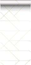 ESTAhome behangpapier grafische lijnen wit en goud - 139143 - 0,53 x 10,05 m
