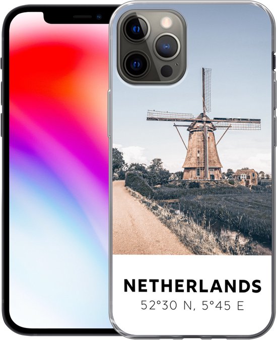 Coque iPhone 13 Pro - Pays- Nederland - Moulin à vent - Pâturage - Coque en Siliconen téléphone