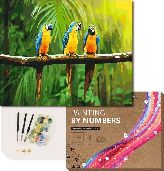 Foto: Arteco schilderen op nummer painting by numbers volwassenen kinderen met frame papegaaien cadeau