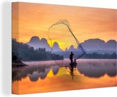 Silhouette de pêcheur sur toile 2cm 30x20 cm - petit - Tirage photo sur toile (Décoration murale salon / chambre)