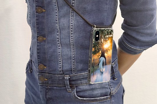 Coque avec cordon iPhone X - Cheval - Soleil - Sable - Siliconen - Bandoulière - Coque arrière avec cordon - Coque pour téléphone avec cordon - Coque avec corde