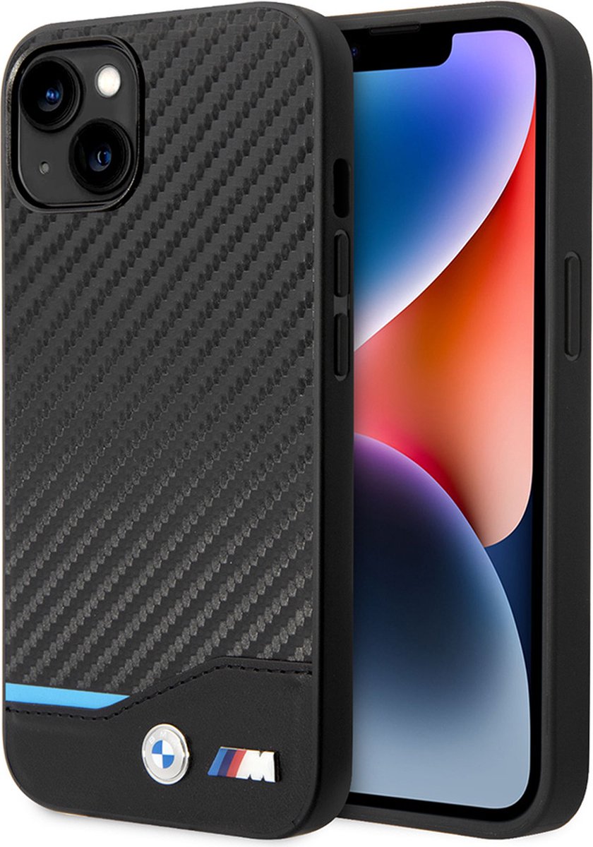 iPhone 14 Backcase hoesje - BMW - Effen Zwart - Leer