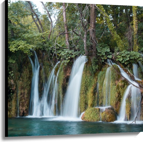 WallClassics - Canvas  - Prachtige Watervallen in de Natuur - 100x100 cm Foto op Canvas Schilderij (Wanddecoratie op Canvas)