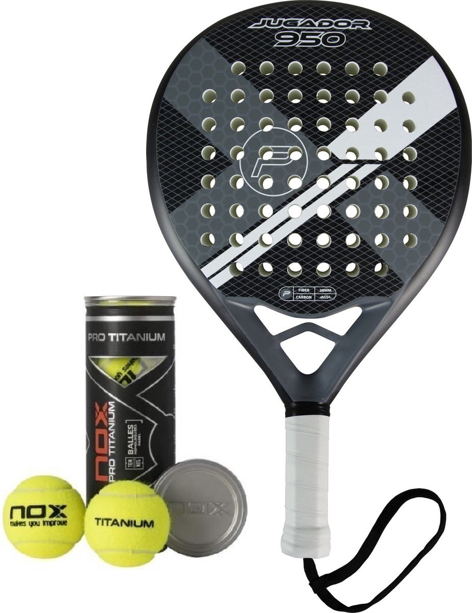 Pure2Improve Padel Racket Jugador 950 - Rond - Zwart & Wit - Inc. 3 Nox Ballen