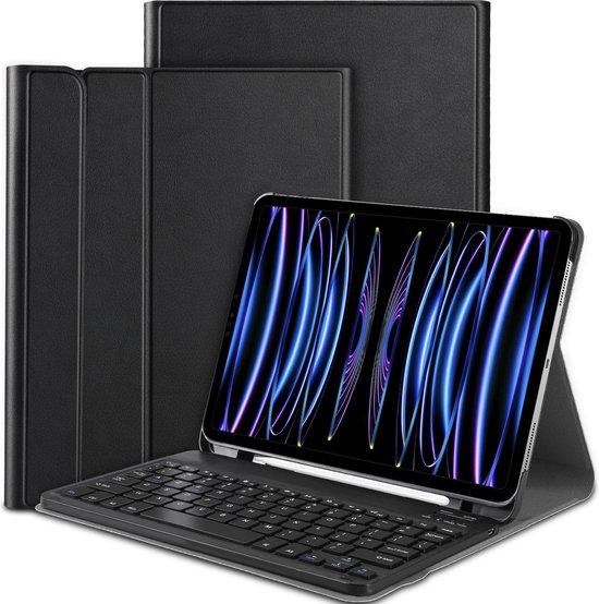 anker Stoel Ga op pad Cazy iPad Pro 2021/2022 hoes met toetsenbord - 11 inch - AZERTY toetsenbord  - Zwart | bol.com