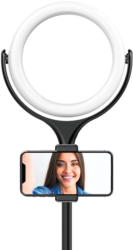 XQISIT Selfie Ring Light met 40cm hoge standaard 10 belichtingsstanden - Zwart