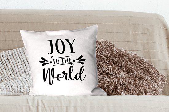 Sierkussen Noël Citations de Noël pour l'intérieur - Citation de Noël Joy au monde sur fond blanc - 50x50 cm - Coussin intérieur carré en coton