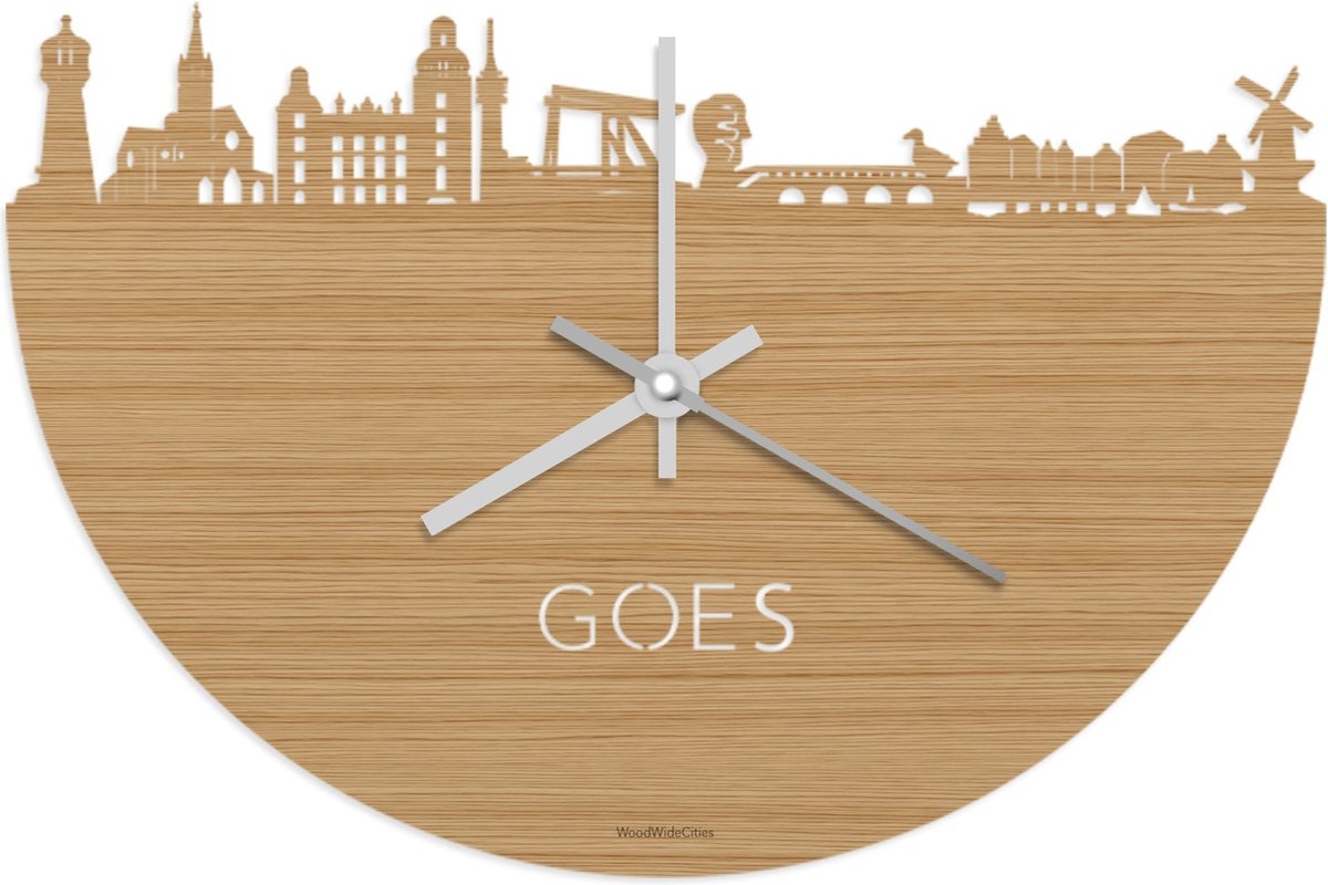 Skyline Klok Goes Bamboe hout - Ø 40 cm - Stil uurwerk - Wanddecoratie - Meer steden beschikbaar - Woonkamer idee - Woondecoratie - City Art - Steden kunst - Cadeau voor hem - Cadeau voor haar - Jubileum - Trouwerij - Housewarming - WoodWideCities