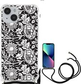 Telefoon Hoesje Geschikt voor iPhone 14 Back Case Siliconen Hoesje met transparante rand Zwart Bloemen