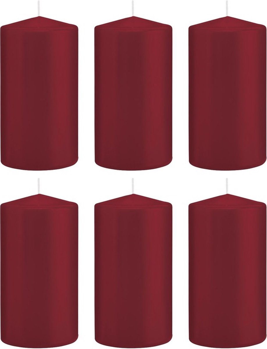 Trend Candles Cilinderkaars/stompkaars - 6x - bordeauxrood - 8 x 15 cm - 69 branduren - horeca kaarsen Bordeaux rood