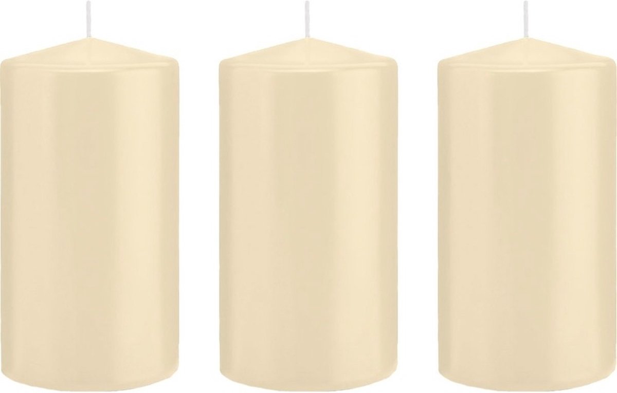Trend Candles Cilinderkaars/stompkaars - 3x - cremewit - 8 x 15 cm - 69 branduren - horeca kaarsen