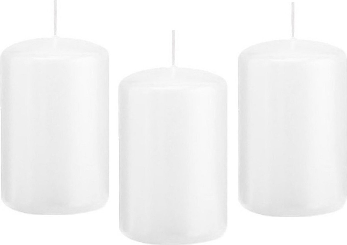 Trend Candles Cilinderkaars/stompkaars - 10x stuks - wit - 5 x 8 cm - 18 branduren - met brandvertragende folie