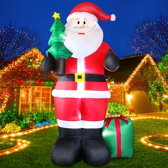 240 cm Opblaasbar Kerstman met LED Lichtblazer, Opblaasbare figuren