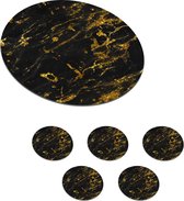Onderzetters voor glazen - Rond - Marmer - Goud - Zwart - Steen - 10x10 cm - Glasonderzetters - 6 stuks