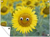 Tuin decoratie Zonnebloem met een komisch gezicht - 40x30 cm - Tuindoek - Buitenposter