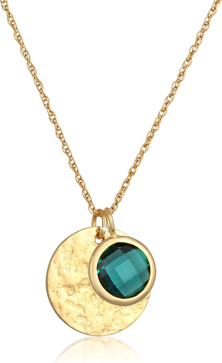 Elli PREMIUM - Halsketting - Dames Plaat Gehamerde Hanger Kwarts Groen in 925 Sterling Zilver Goud Geplateerd - Dames