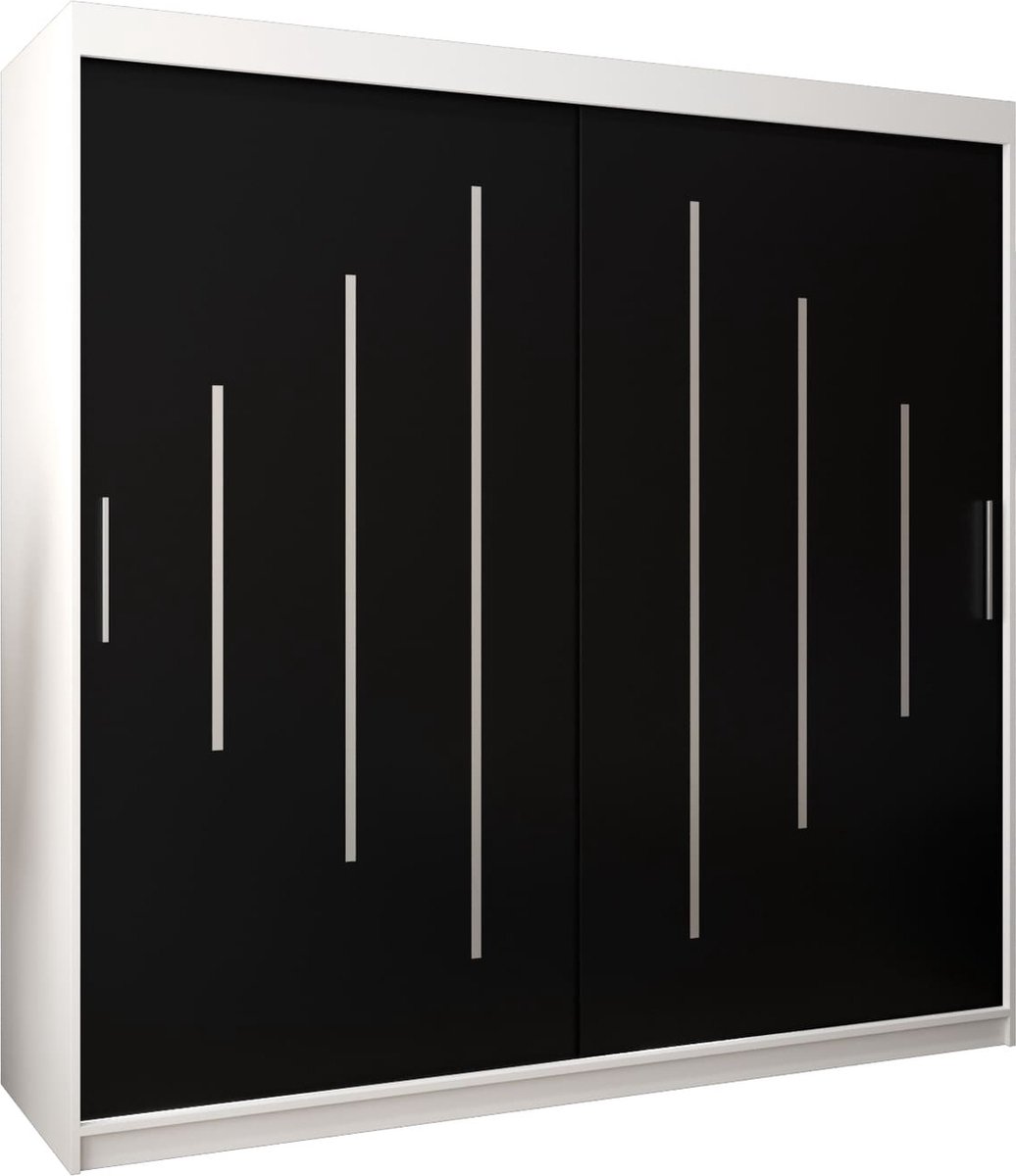 InspireME Kledingkast met 2 schuifdeuren, Modern-stijl, Een kledingkast met planken (BxHxD): 200x200x62 - MALTESE 200 Wit Mat + Zwart