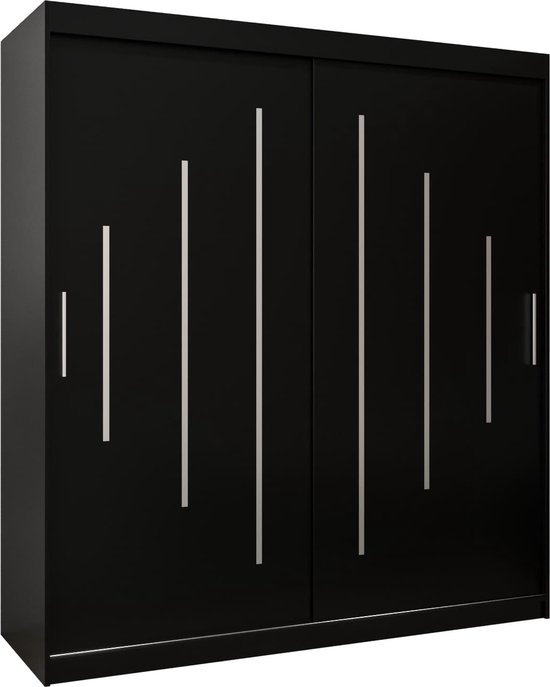 InspireMe - Kledingkast met 2 schuifdeuren, Modern-stijl, Een kledingkast met planken (BxHxD): 180x200x62 - MALTESE 180 Zwart Mat
