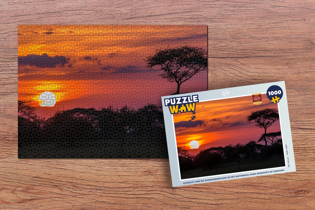 Puzzel Uitzicht van de zonsondergang in het Nationaal park Serengeti in Tanzania - Legpuzzel - Puzzel 1000 stukjes volwassenen