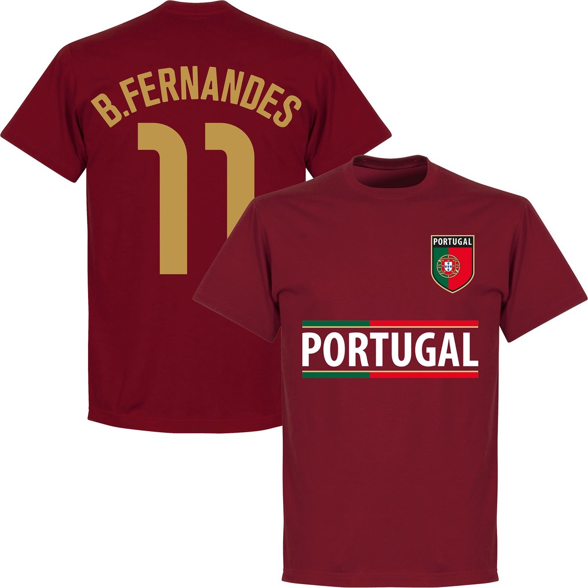 Portugal B. Fernandes 11 Team T-Shirt - Bordeaux Rood - XL
