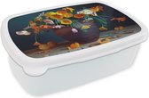 Broodtrommel Wit - Lunchbox - Brooddoos - Vaas - Kleuren - Stilleven - 18x12x6 cm - Volwassenen