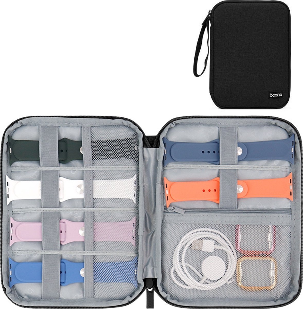 By Qubix - Organizer smartwatch bandjes & accessoires - Large - Zwart