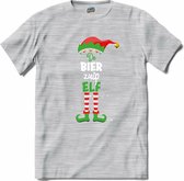 Foute kersttrui - Bier zuip kerstelf - T-Shirt - Dames - Donker Grijs - Gemêleerd - Maat XL