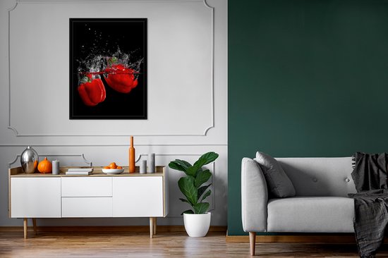 Cadre photo avec affiche - Paprika - Nature morte - Water - Rouge - 60x80 cm - Cadre pour affiche - Décorations de Noël - Décoration de Noël pour l'intérieur - Noël