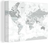 Canvas Wereldkaart - 120x90 - Wanddecoratie Wereldkaart - Wit - Grijs - Aarde