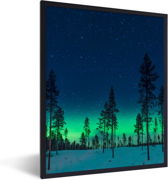 Fotolijst incl. Poster - Noorderlicht - Sneeuw - Bomen - Natuur - Groen - 30x40 cm - Posterlijst