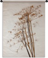 Wandkleed - Wanddoek - Droogbloemen - Stilleven - Wit - Planten - Bloemen - 90x120 cm - Wandtapijt