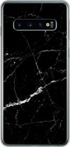 Geschikt voor Samsung Galaxy S10 hoesje - Marmer print look - Zwart - Luxe - Siliconen Telefoonhoesje
