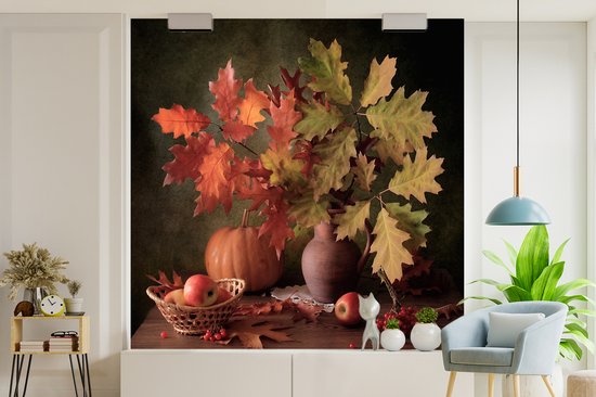 Papier peint - Papier peint photo - Nature morte - Citrouille - Feuilles - Largeur 350 cm x Hauteur 350 cm
