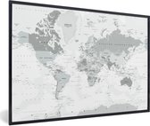 Fotolijst incl. Poster - Wereldkaart - Wit - Grijs - Aarde - 90x60 cm - Posterlijst