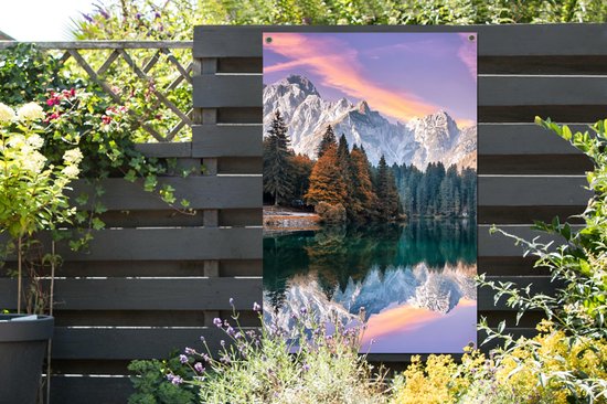 Affiche jardin - Toile jardin - Posters de jardin extérieur - Montagnes - Forêt - Water - Ciel - Rose - Violet - 80x120 cm - Jardin