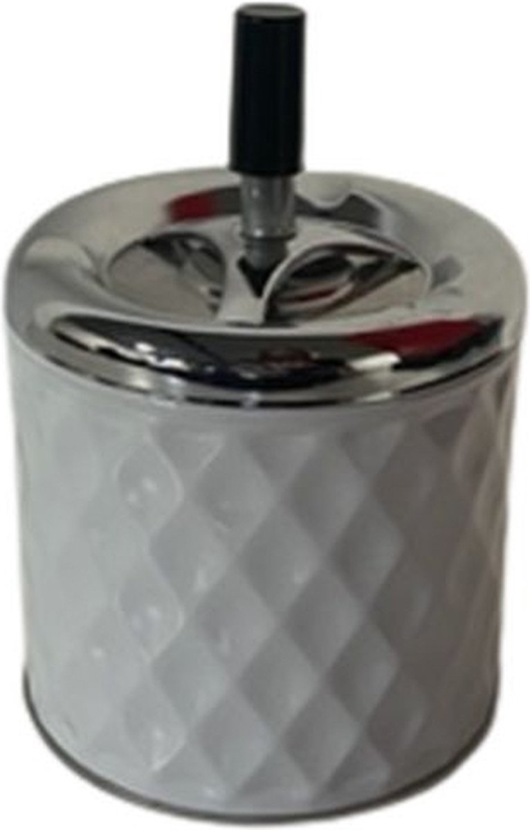 Asbak met drukknop RICCO - Wit / Zilver - Roken - Asbakken - Sigaretten - Kleine variant