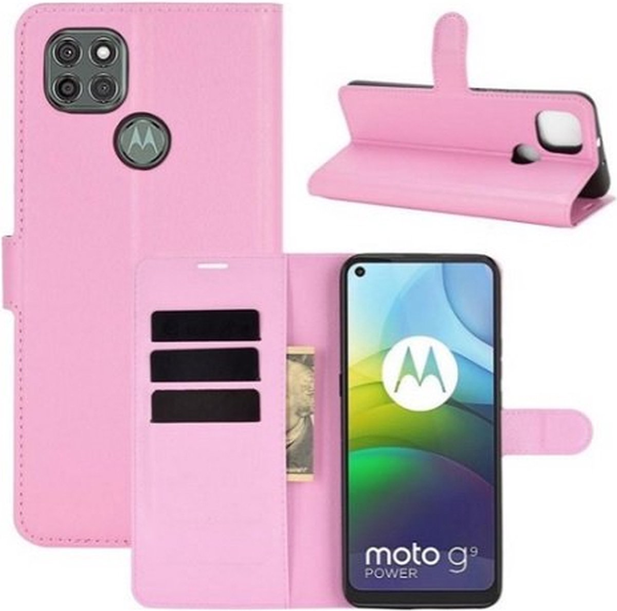 Motorola G9 Power Hoesje Met Pasjeshouder Bookcase Roze