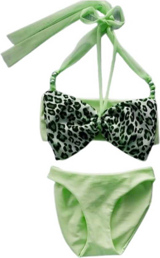 Maat 140 Bikini zwemkleding NEON Groen met dierenprint badkleding baby en kind fel groen zwem kleding tijgerprint