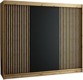 InspireMe - Kledingkast met 3 schuifdeuren, Loft-stijl, Kledingkast met planken (BxHxD): 250x200x62 - MELO 250 Artisan Eik + Zwart