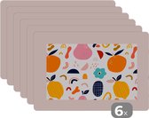 Placemat - Placemats kunststof - Pastel - Voedsel - Fruit - Bloem - Citroen - 45x30 cm - 6 stuks - Hittebestendig - Anti-Slip - Onderlegger - Afneembaar