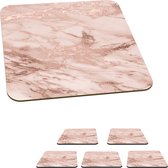 Onderzetters voor glazen - Marmer - Roze - 10x10 cm - Glasonderzetters - 6 stuks