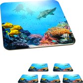 Sous-verres pour verres - Mer - Pêche - Couleurs - 10x10 cm - Sous-verres en verre - 6 pièces