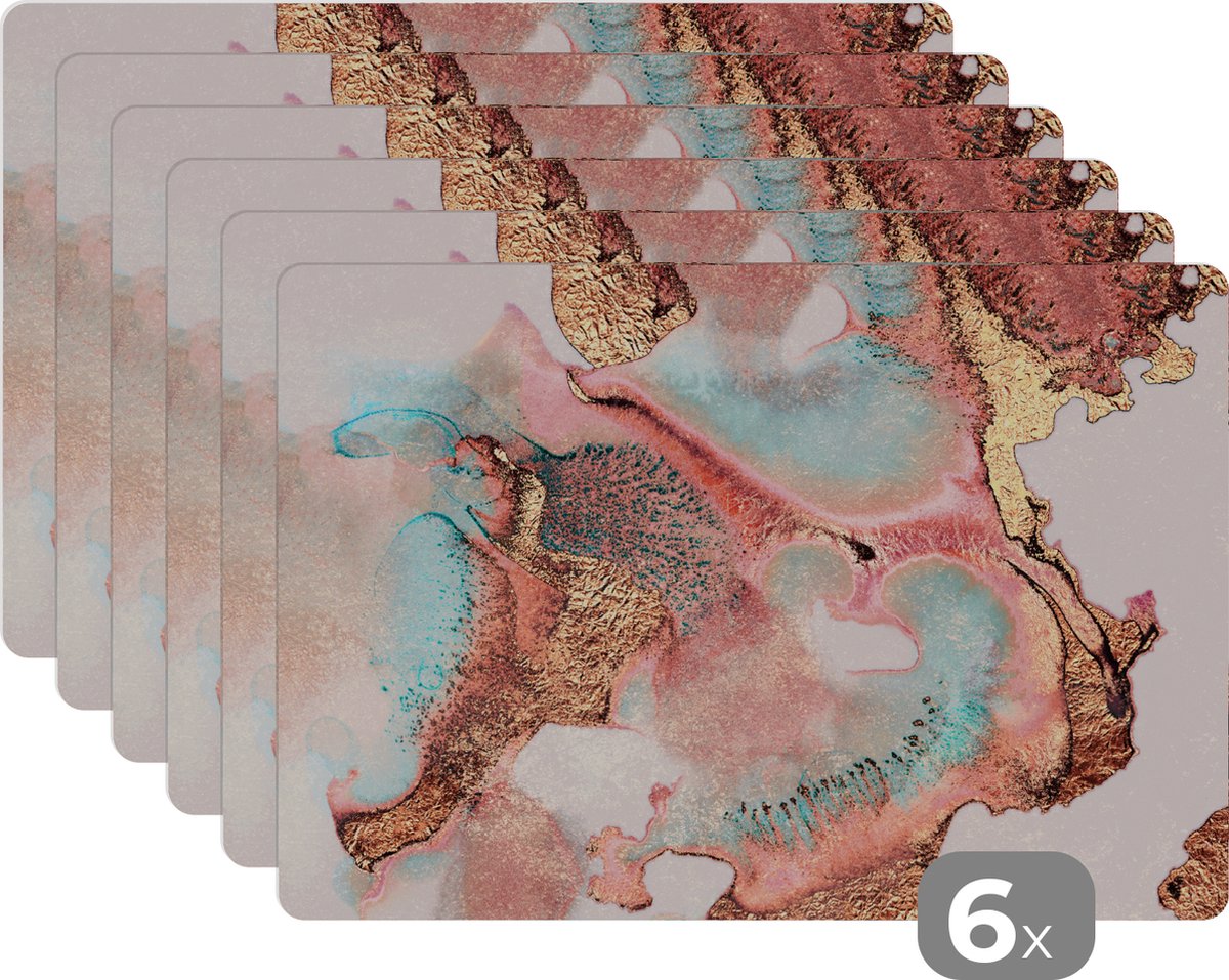 Placemat - Pastel - Abstract - Inkt - Chic - Goud - Placemats - Onderleggers - 45x30 cm - 6 stuks