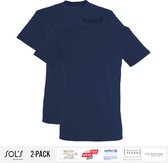2 Pack Sol's Heren T-Shirt 100% biologisch katoen Ronde hals Navy Blue Maat S